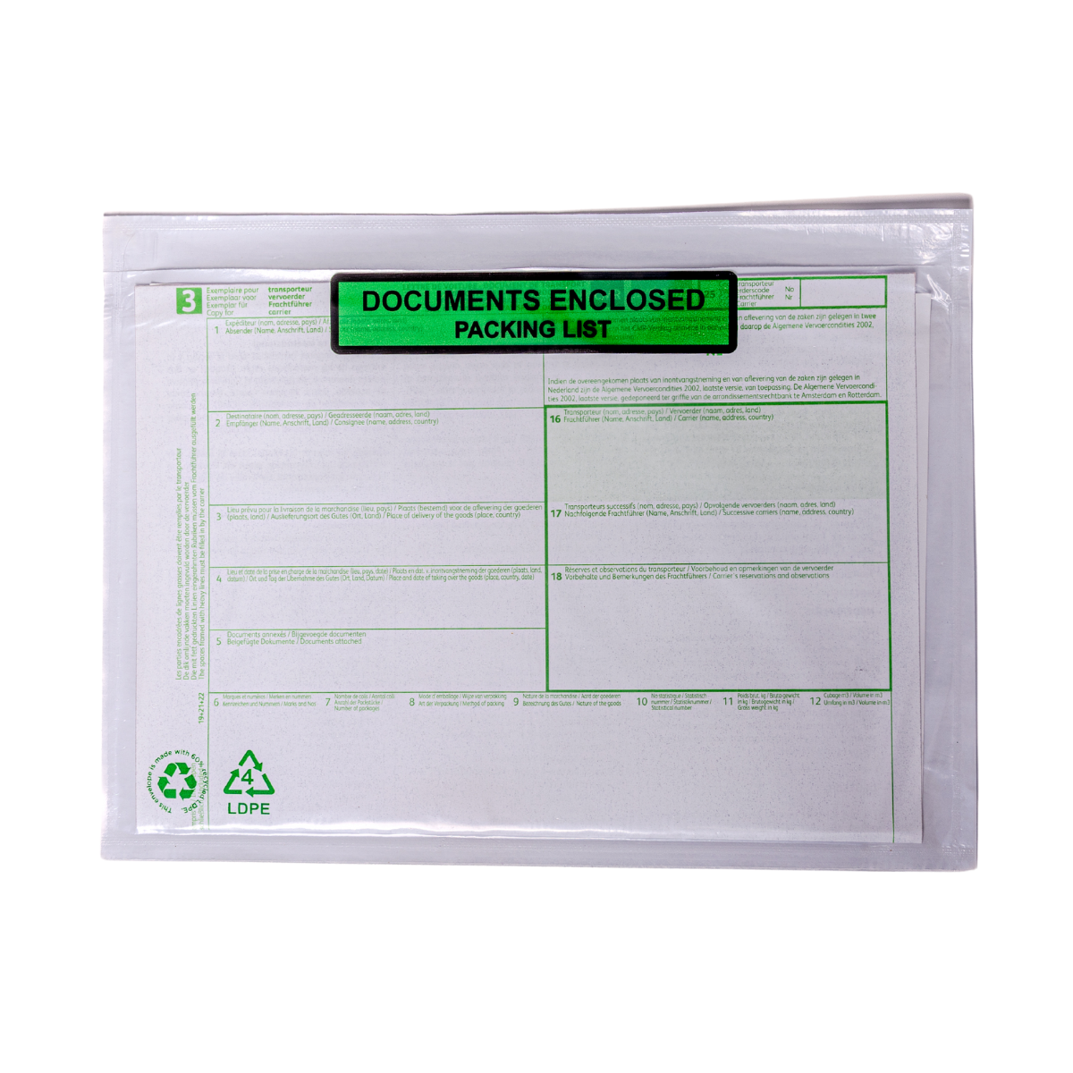 Paklijst enveloppen C5 60% recycled PE Document enclosed - Packinglist